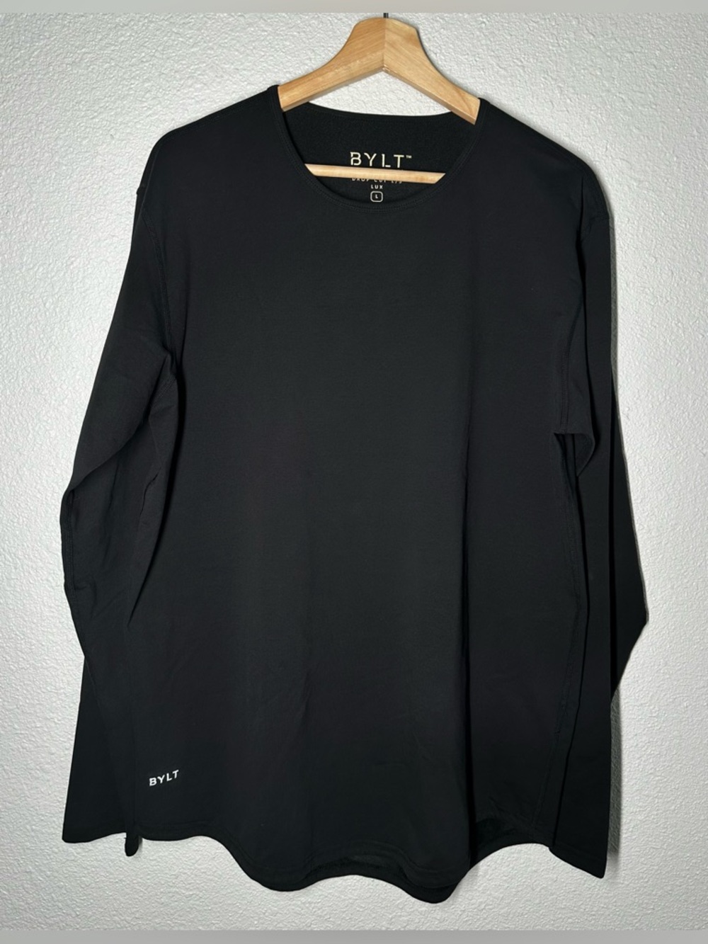 BYLT Shirt Drop Cut Lux Men’s Black Long Sleeve Performance Gym Workout Size L